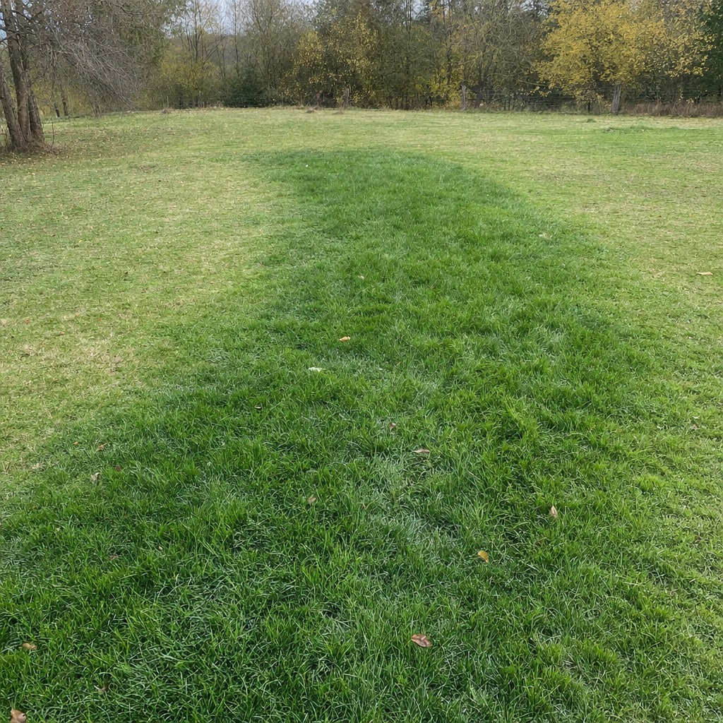 A soggy, unusually green patch of lawn over the drain field of a Denver home, a sign the septic tank needs pumping